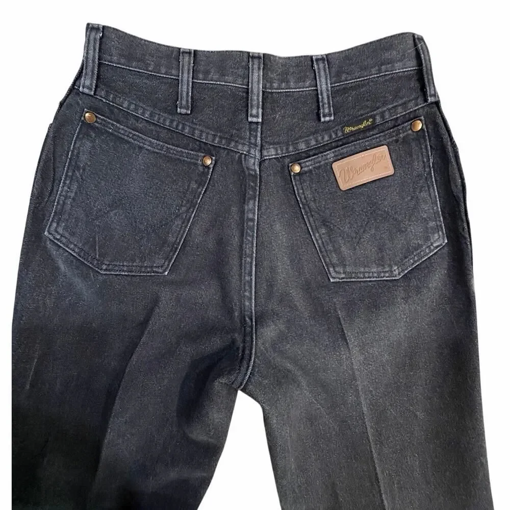 Vintage 90s Wrangler Jeans Black Faded Denim USA Made Cowboy Cut Mens 29x32 EUC